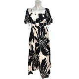 Dark Tropics Leaf Print Maxi Dress UK8 Women's Cotton Black Cream Party