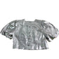 Branded Silver Puff Sleeve Crop Top Size UK16 Women's Shiny Polyester