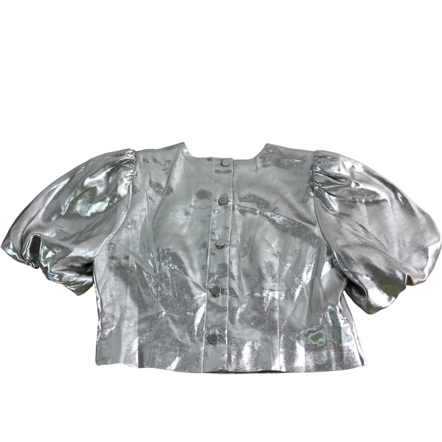 Branded Silver Puff Sleeve Crop Top Size UK16 Women's Shiny Polyester