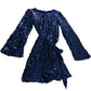 Lipsy Sequin Dress UK10 Women's Long Sleeve Party Dress Navy