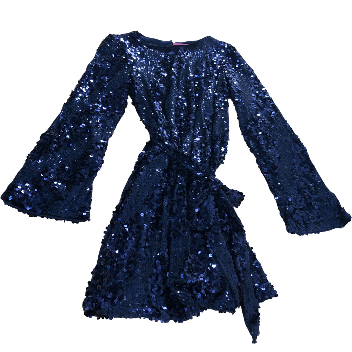 Lipsy Sequin Dress UK10 Women's Long Sleeve Party Dress Navy