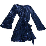 Lipsy Sequin Dress UK10 Women's Long Sleeve Party Dress Navy