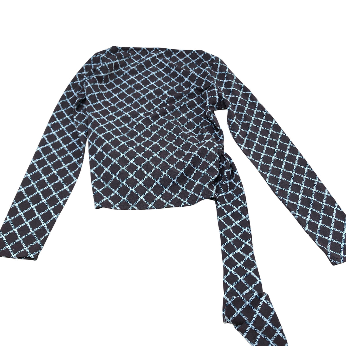 River Island Long Sleeve Blouse UK12 Women's Brown Diamond Pattern Polyester Top