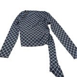 River Island Long Sleeve Blouse UK12 Women's Brown Diamond Pattern Polyester Top