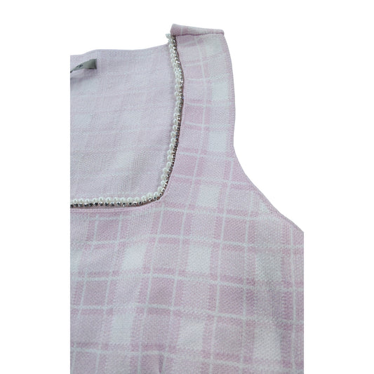 River Island Women's Pink Check Crop Top UK M Sleeveless Peplum Style