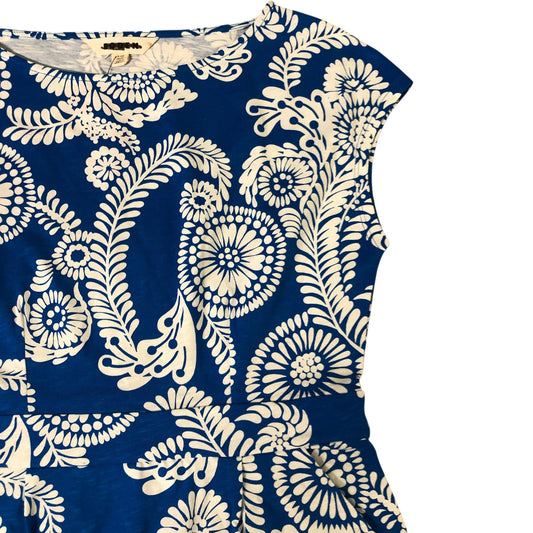 Boden Floral Print Dress Size 12 Women's Blue White Short Sleeves Summer