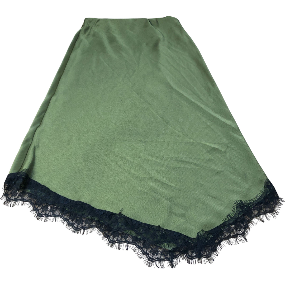 River Island Green Lace Trim Midi Skirt UK8 Women's Casual Stretchy Fit