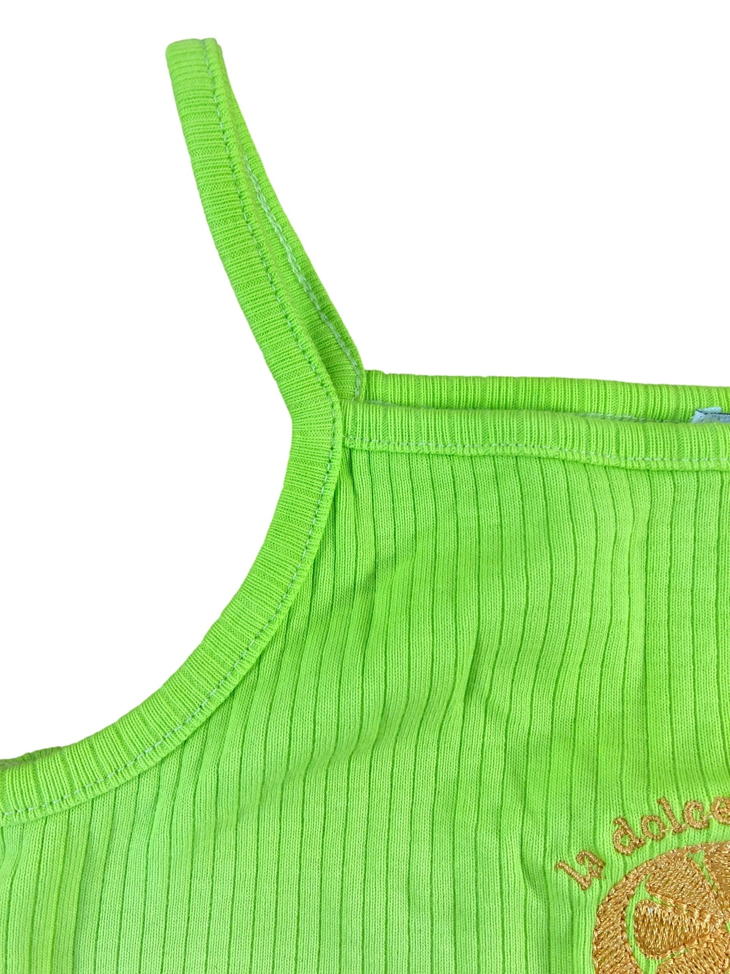RIVER ISLAND Girls 5-6 Years Tank Top Green Strappy La Dolce Vita Embroidered