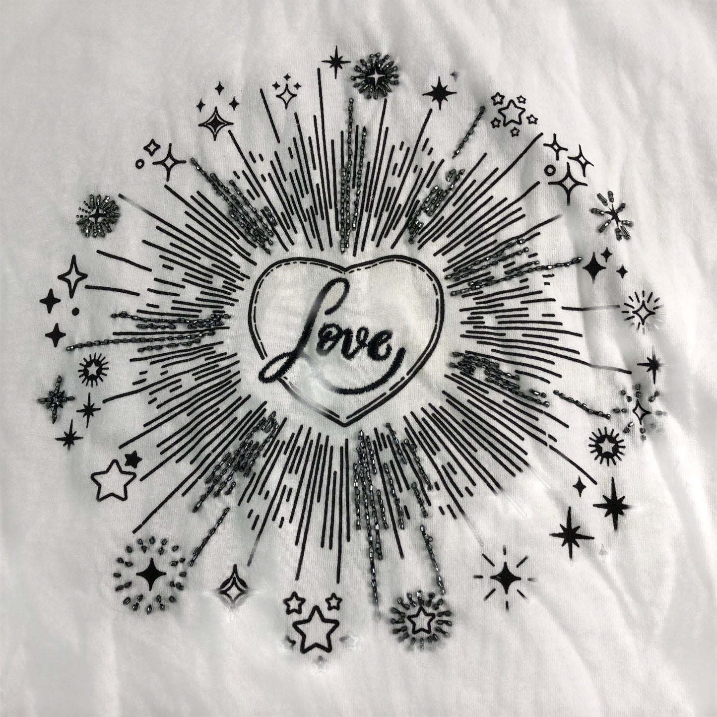 Branded Love Print T-Shirt Women Size 12 White Cotton Short Sleeve Top