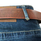 Crosshatch Farrowed 40S Men's Denim Jeans With Brown Leather Belt Dark Wash