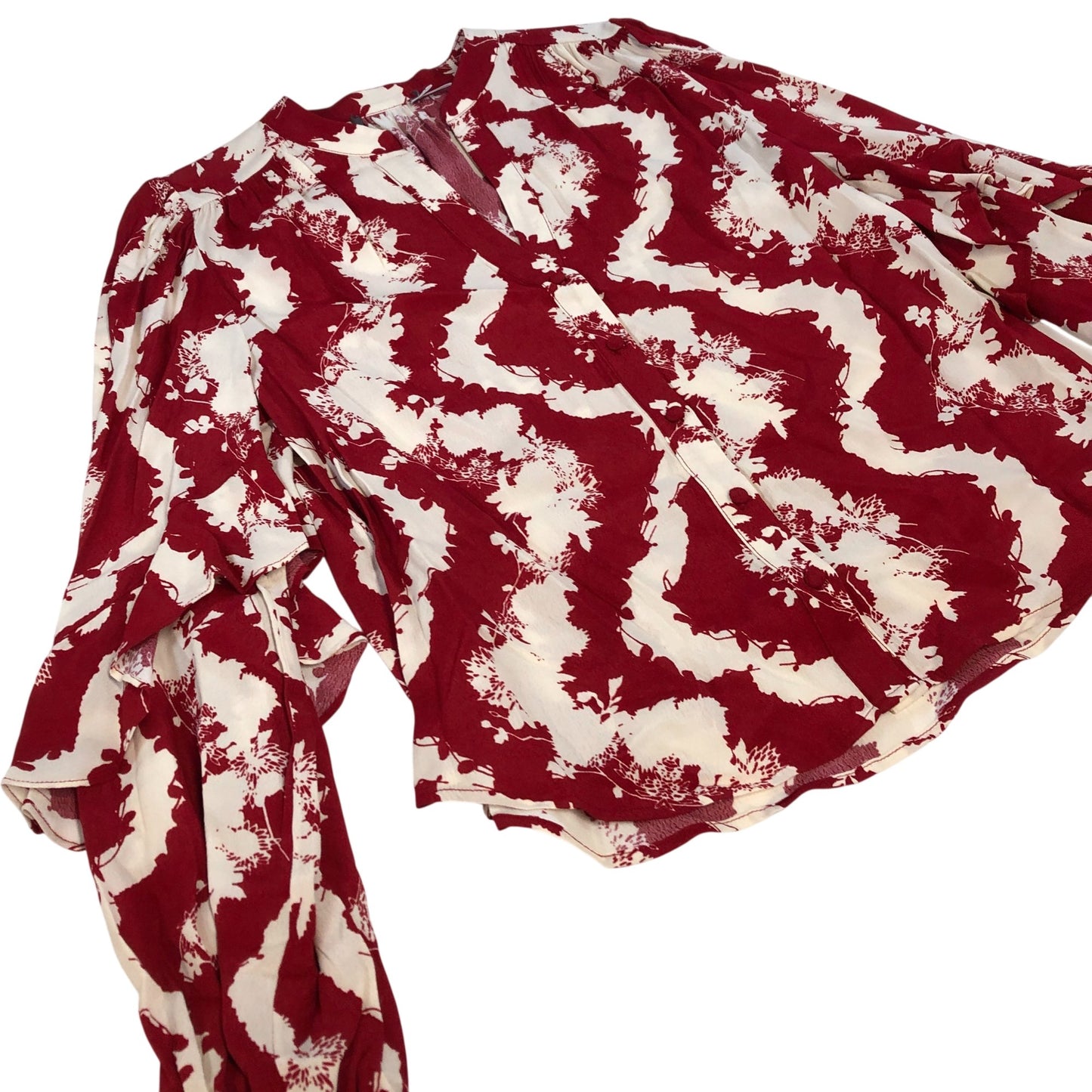 Branded Viscose Rayon Blouse Women's Red White Floral Print Long Sleeve UK16