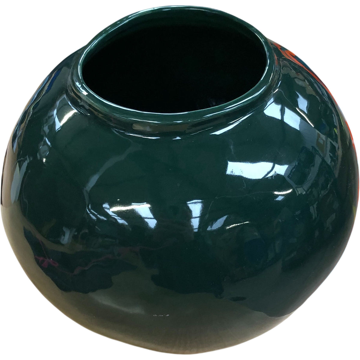 Green Glazed Ceramic Vase Round 9.5"