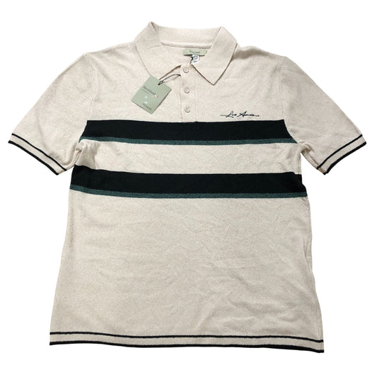 River Island Men's Short Sleeve Polo Shirt Size S Beige Green Stripes
