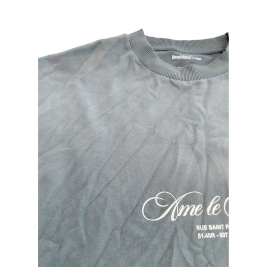 River Island Amé Le Nuit T-Shirt UK L Men's Blue Cotton Short Sleeve Tee