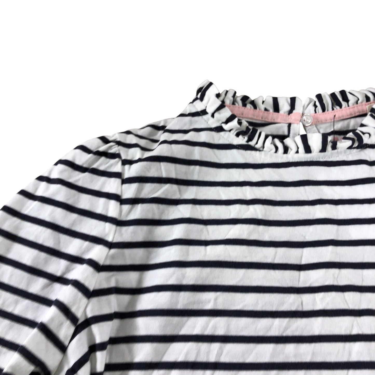 Boden White/Navy Striped Frill Detail Long Sleeve Top - Size 10