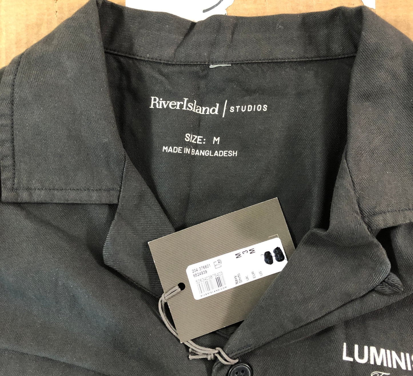 RIVER ISLAND Studios Casual Shirt M Men's Black Short Sleeve Cotton