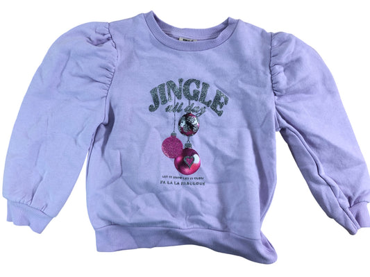 River Island Jumper UK 2-3 Girls Purple Glitter Christmas Design Puff Sleeve