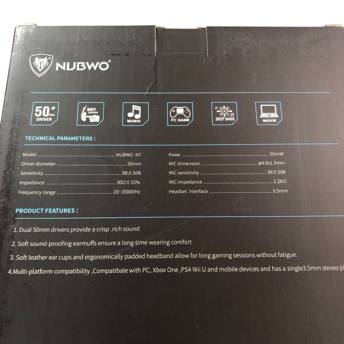 NUBWO N7 Gaming Headset Wired PC Headphones with 50mm Driver and Microphone