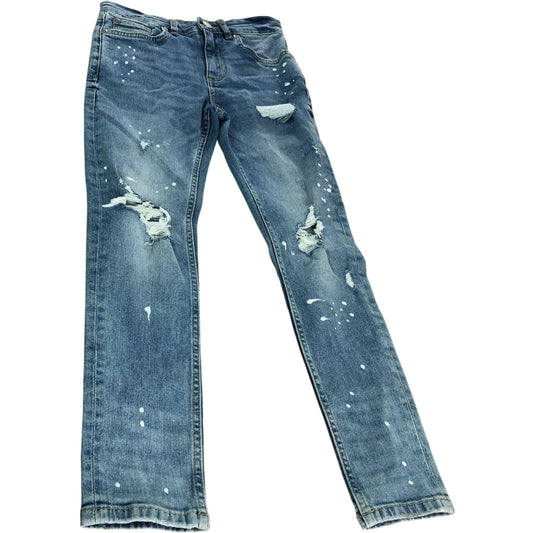 River Island Ripped Jeans UK8 Years Denim Blue Distressed Paint Splatter Look