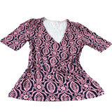 Pink Patterned Short Sleeve Wrap Jersey Top - Size 12