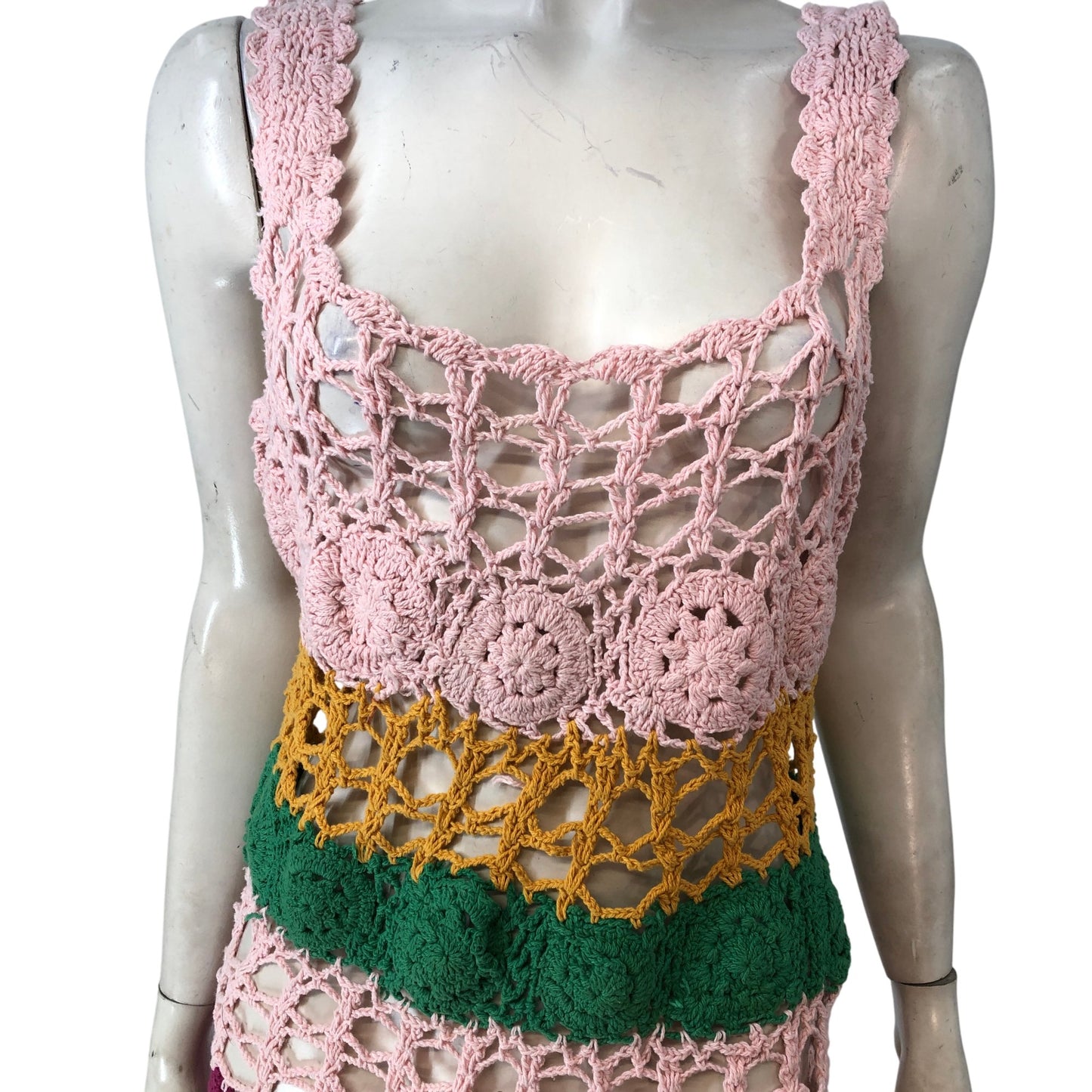 River Island Poolside Pink Dress UK8 Crocheted Multi Colour Swimwear Resort