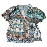 Boho Print Short Sleeve Wrap Top Size 24 Women's Green