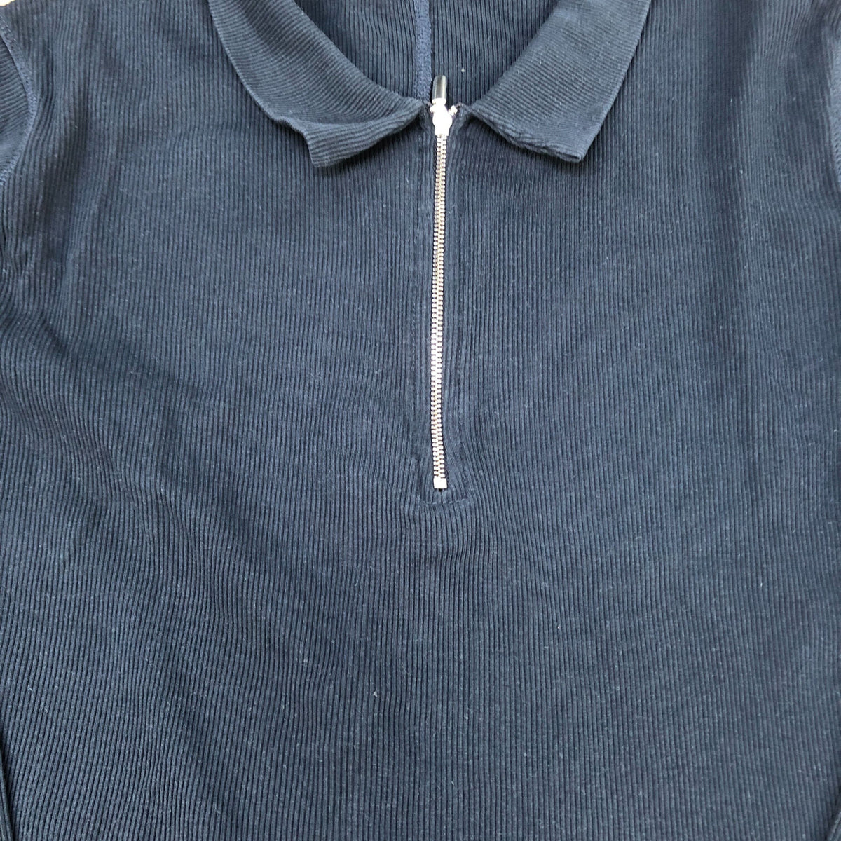 Baukjen Organic Cotton Zip Polo Top Women's Size 18 Long Sleeve Navy