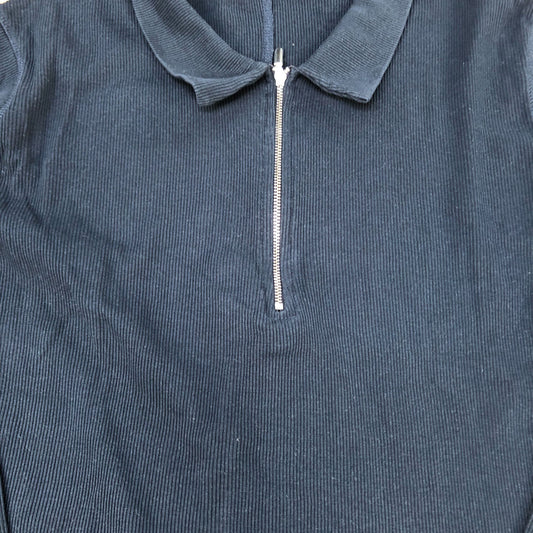 Baukjen Organic Cotton Zip Polo Top Women's Size 18 Long Sleeve Navy
