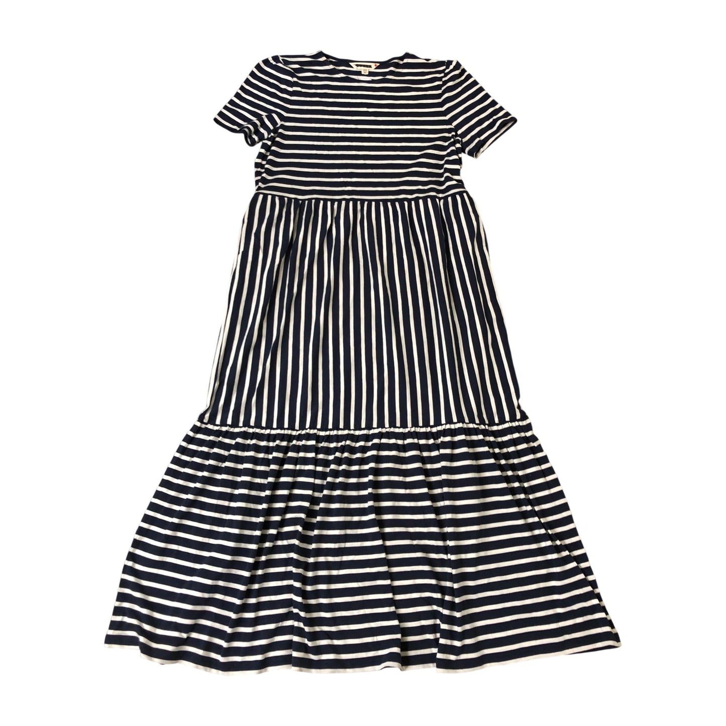 Striped Dress UK14 Women's Short Sleeve Midi Cotton Blend Navy Cream