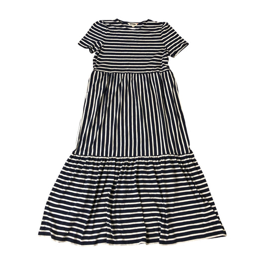 Striped Dress UK14 Women's Short Sleeve Midi Cotton Blend Navy Cream