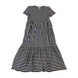 Striped Dress UK14 Women's Short Sleeve Midi Cotton Blend Navy Cream