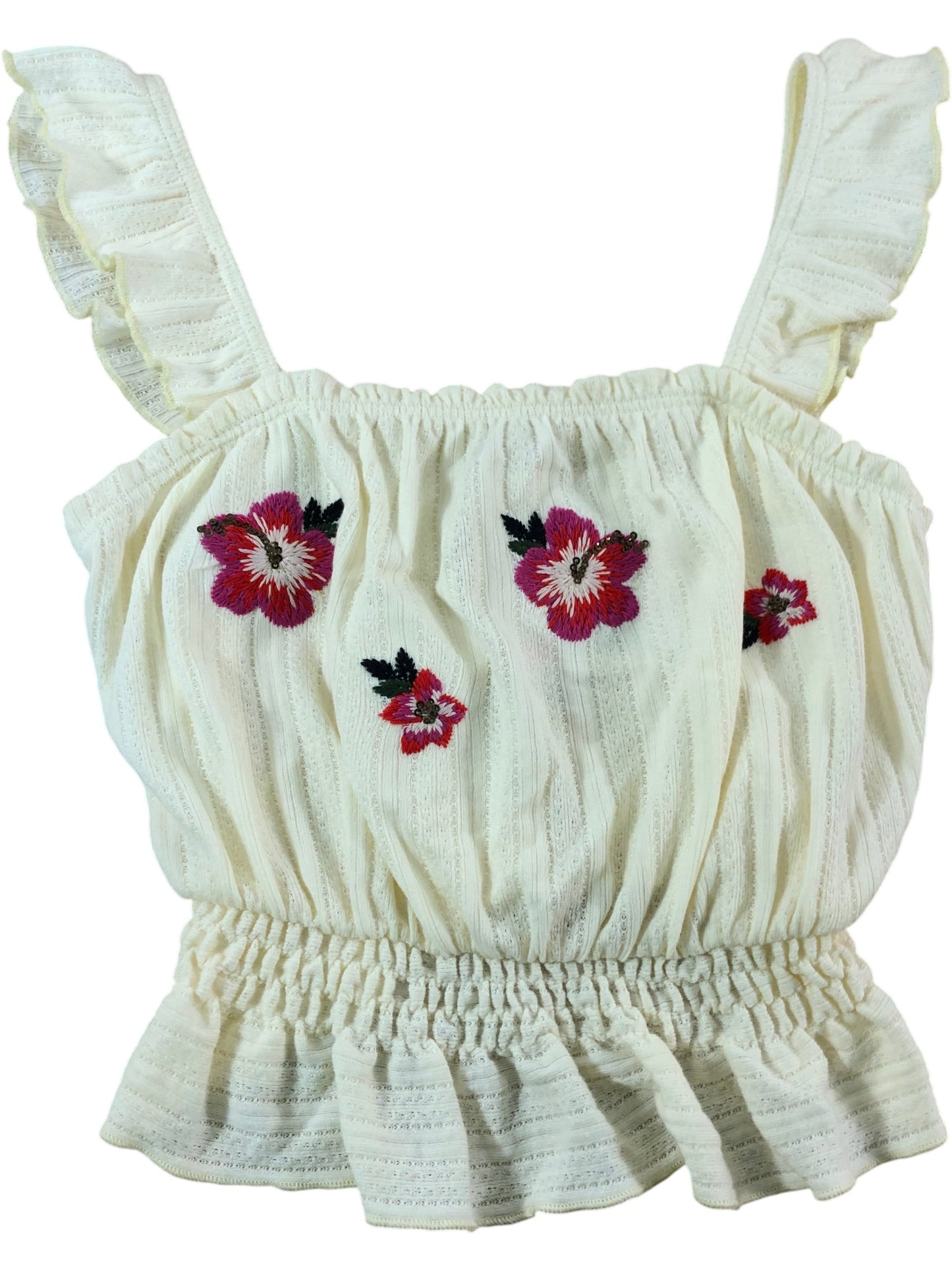 RIVER ISLAND Girls Floral Embroidered Top Size 13-14 Years Cream Ruffle