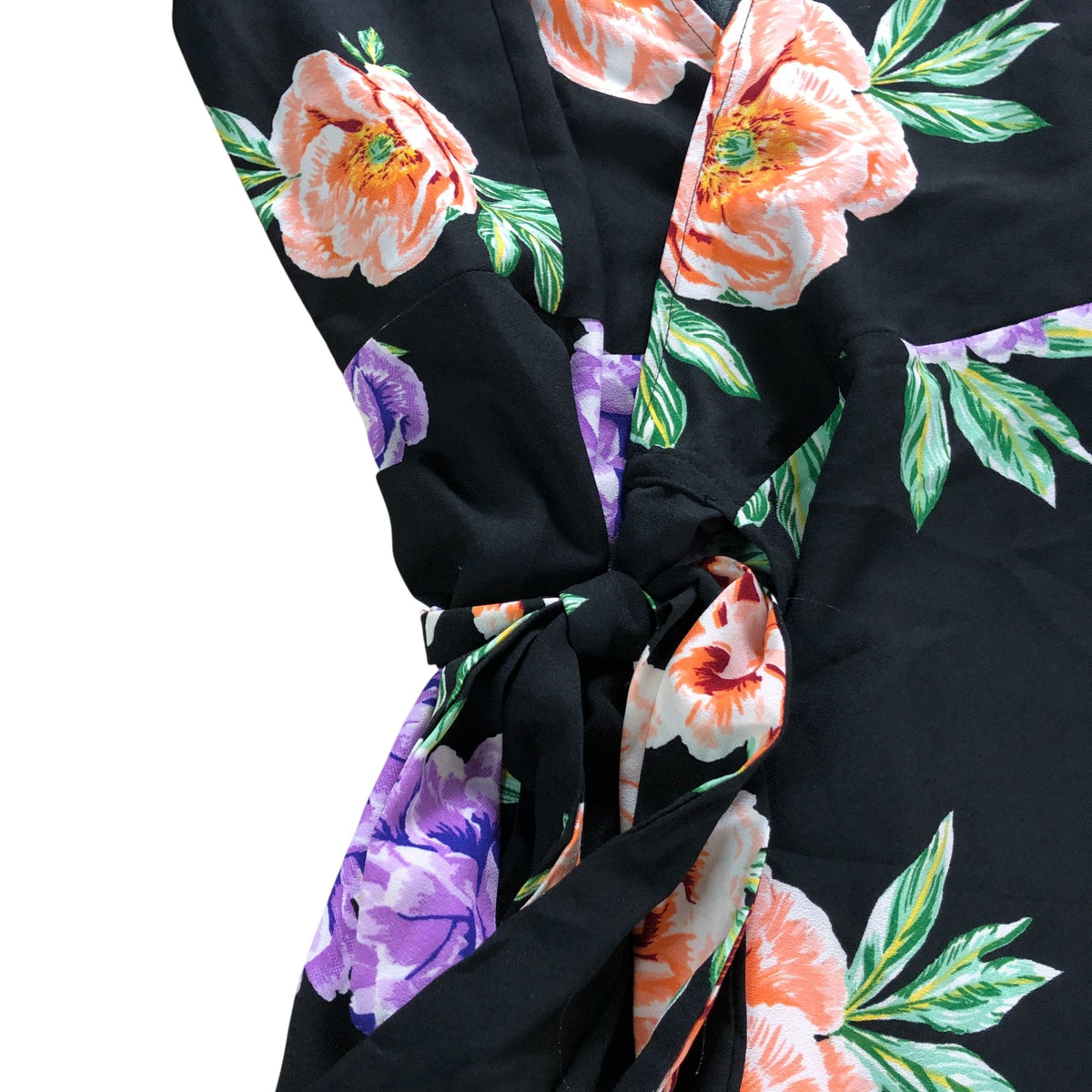 Dancing Leopard Floral Wrap Dress UK12 Women's Short Sleeve Black
