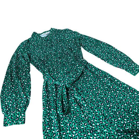 Boden Green Printed Midi Dress Women's Long Sleeve Belted Size UK4