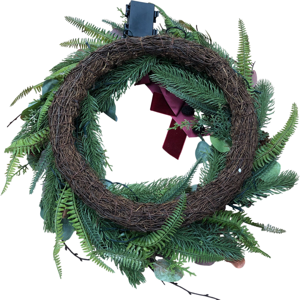 Lit Frosted Fruit Eucalyptus Festive Wreath Pine & Berries With Velvet Bow 18"
