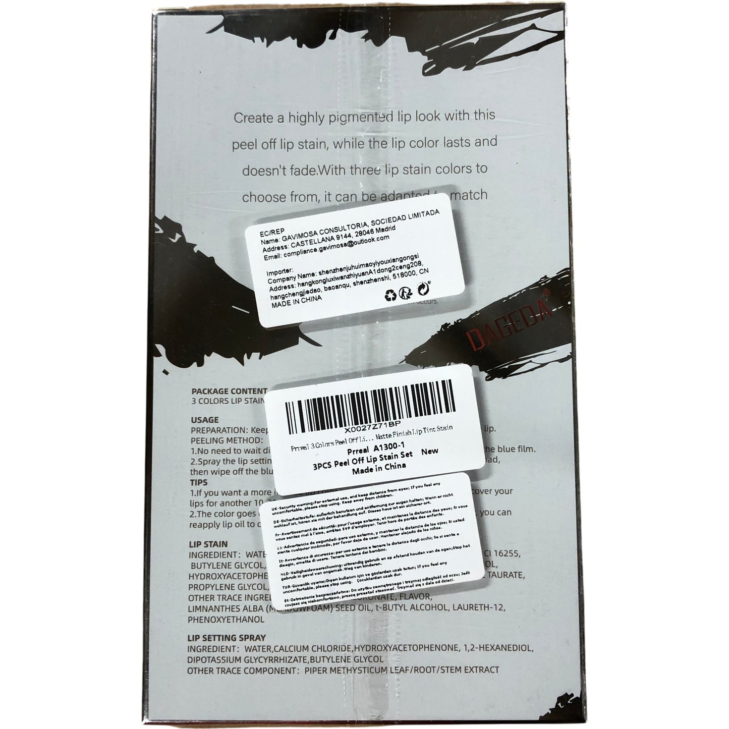 DAGEDA 4PCS Peel Off Lip Stain Set Long Lasting Quick Drying Lip Makeup