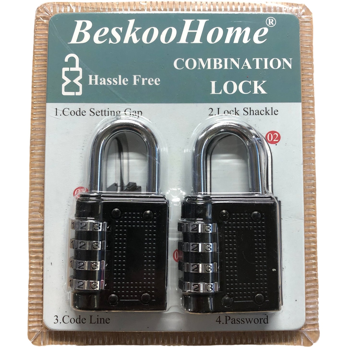 BESKOOHOME Combination Lock Set Hassle Free Password Lock Black 2 Pack