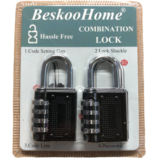 BESKOOHOME Combination Lock Set Hassle Free Password Lock Black 2 Pack