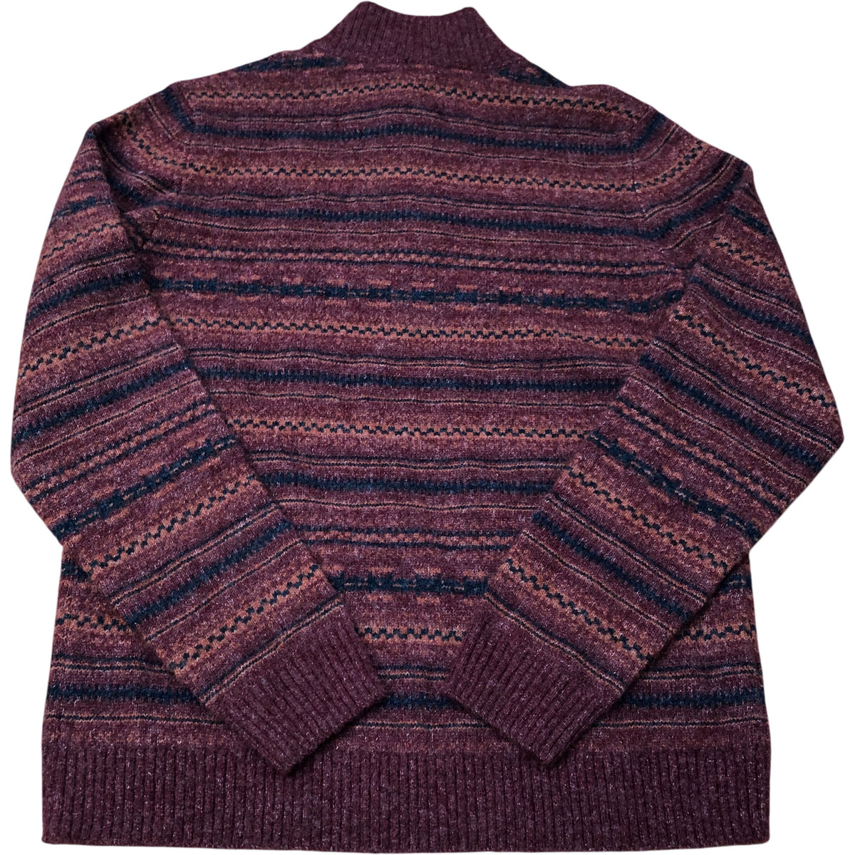 Weird Fish Zip Neck Garnet Striped Knit Wool Blend Sweater Size M