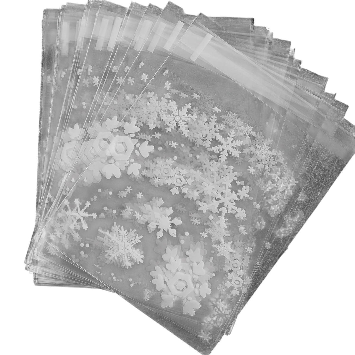 100Pcs Snowflake Cookie Bags Christmas Self Adhesive Cellophane Treat