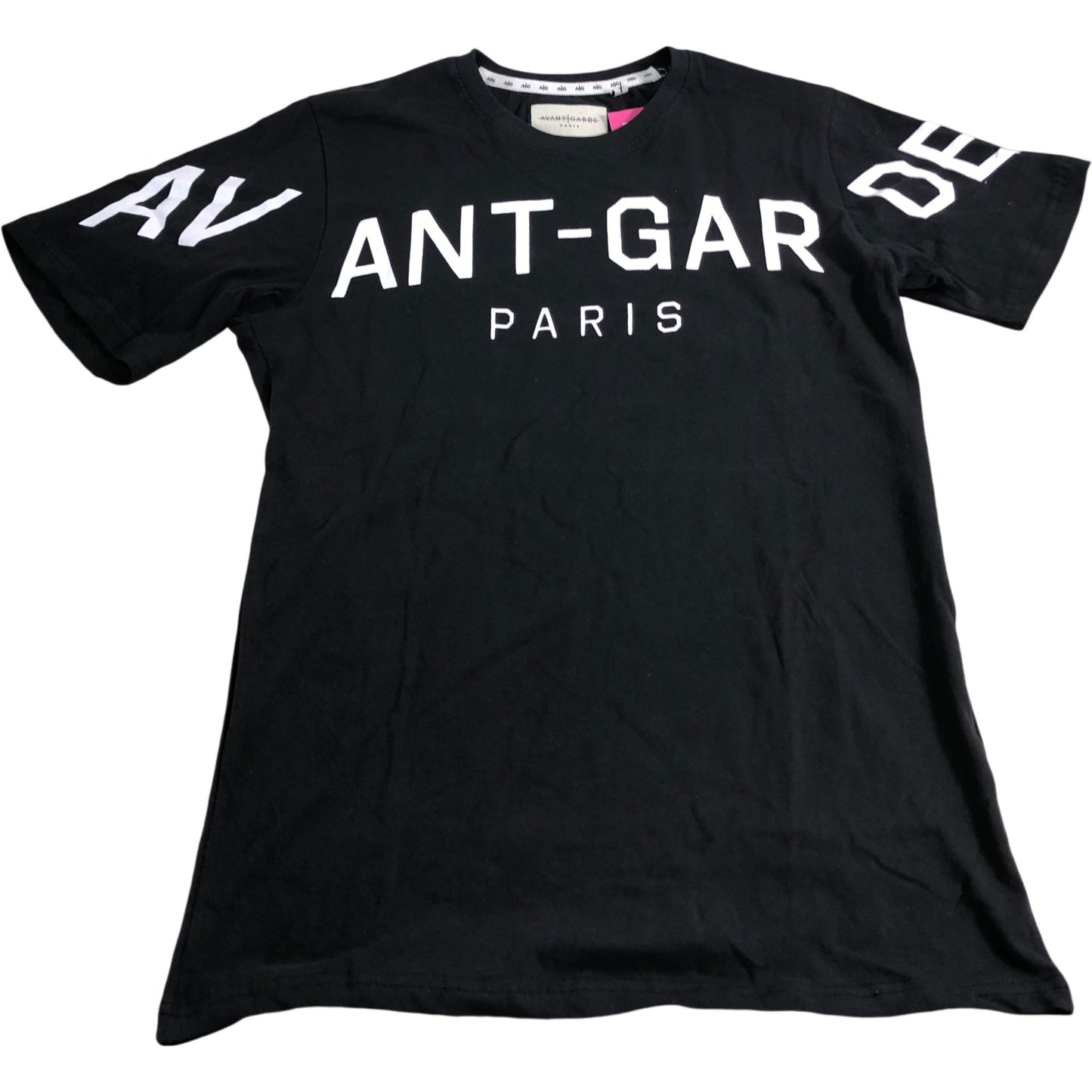 AVANT GARDE PARIS Men's Black T-Shirt White Print Cotton Casual Wear Small