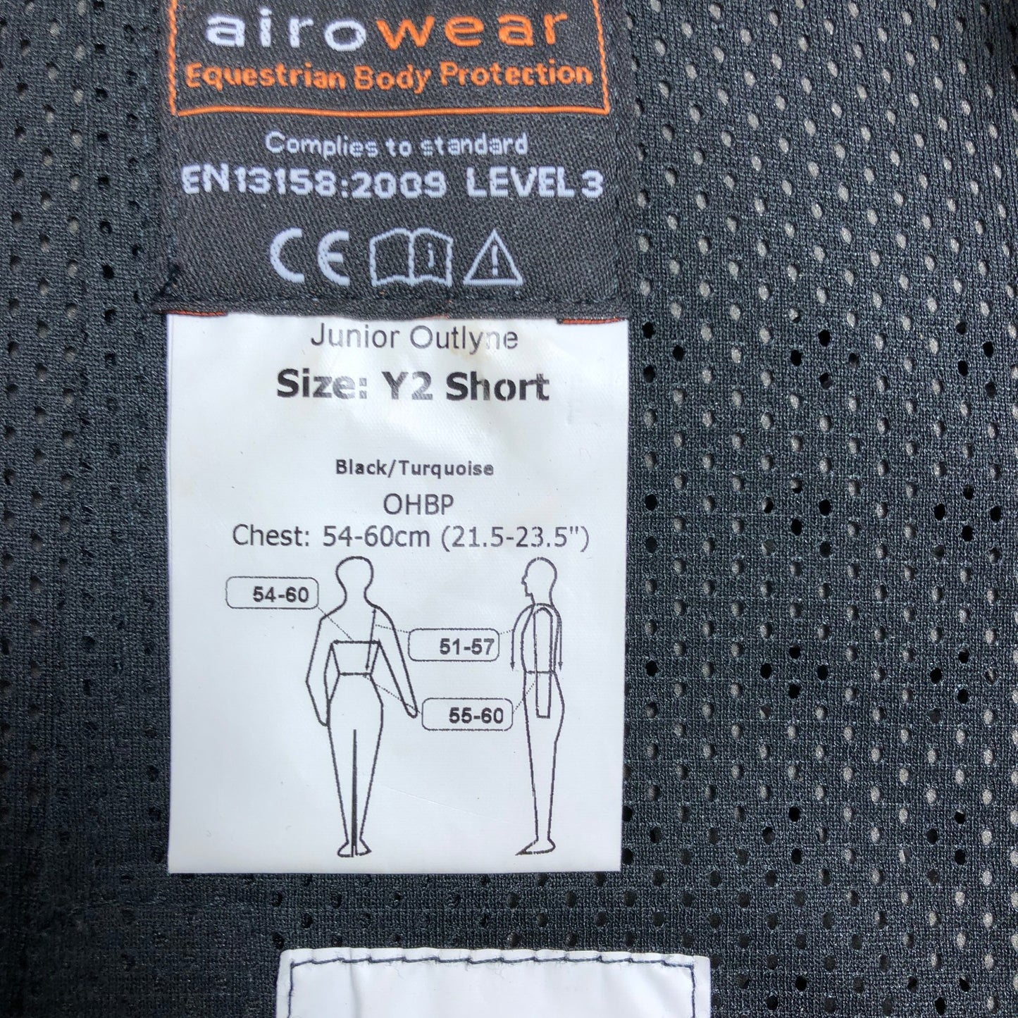 Airowear Equestrian Body Protection Y2 Short Black Turquoise Level 3 Safety Vest