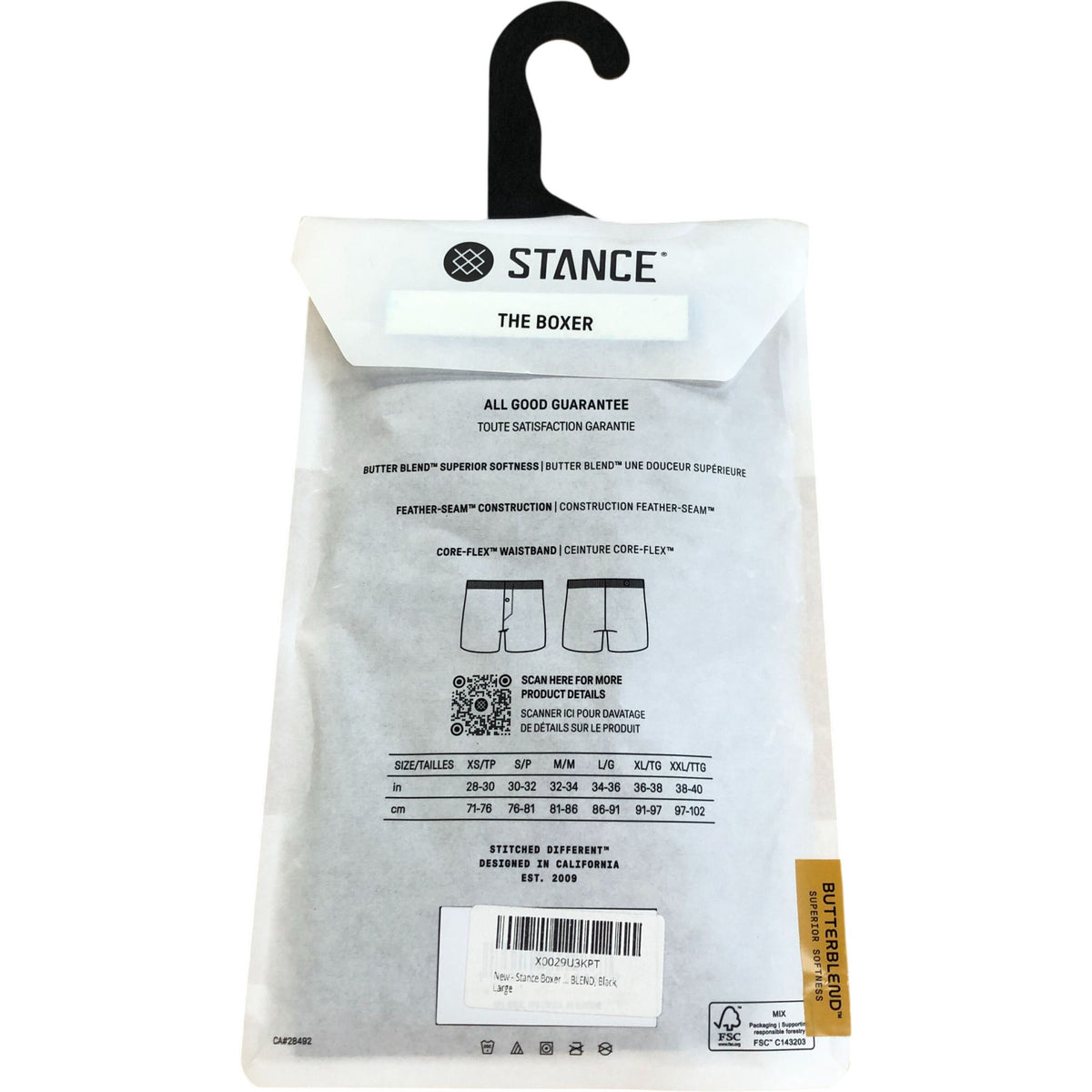 Stance Butterblend Black Boxer Briefs Size Large