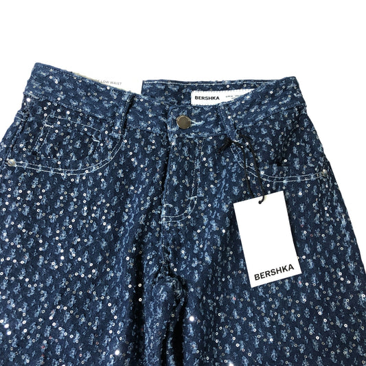 Bershka Sequin Wide Low Waist Jeans UK 4 Women's Stylish Denim Trousers