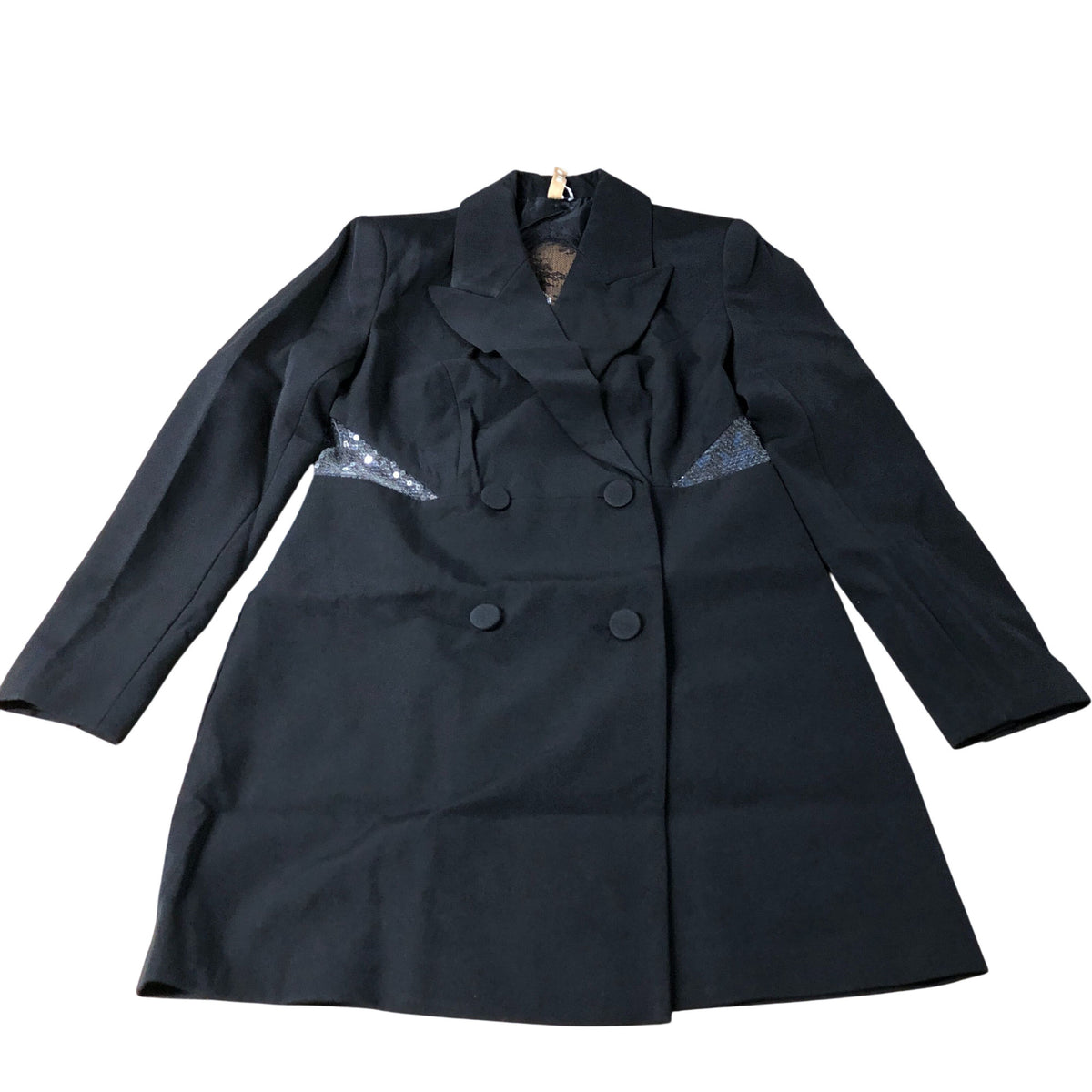 Black Double Breasted Jacket Women's Sequin Detail