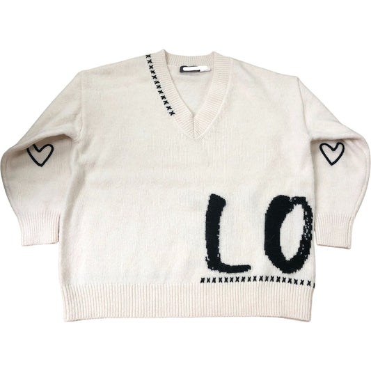 Cream Wool Blend Graphic Love Jumper Size M