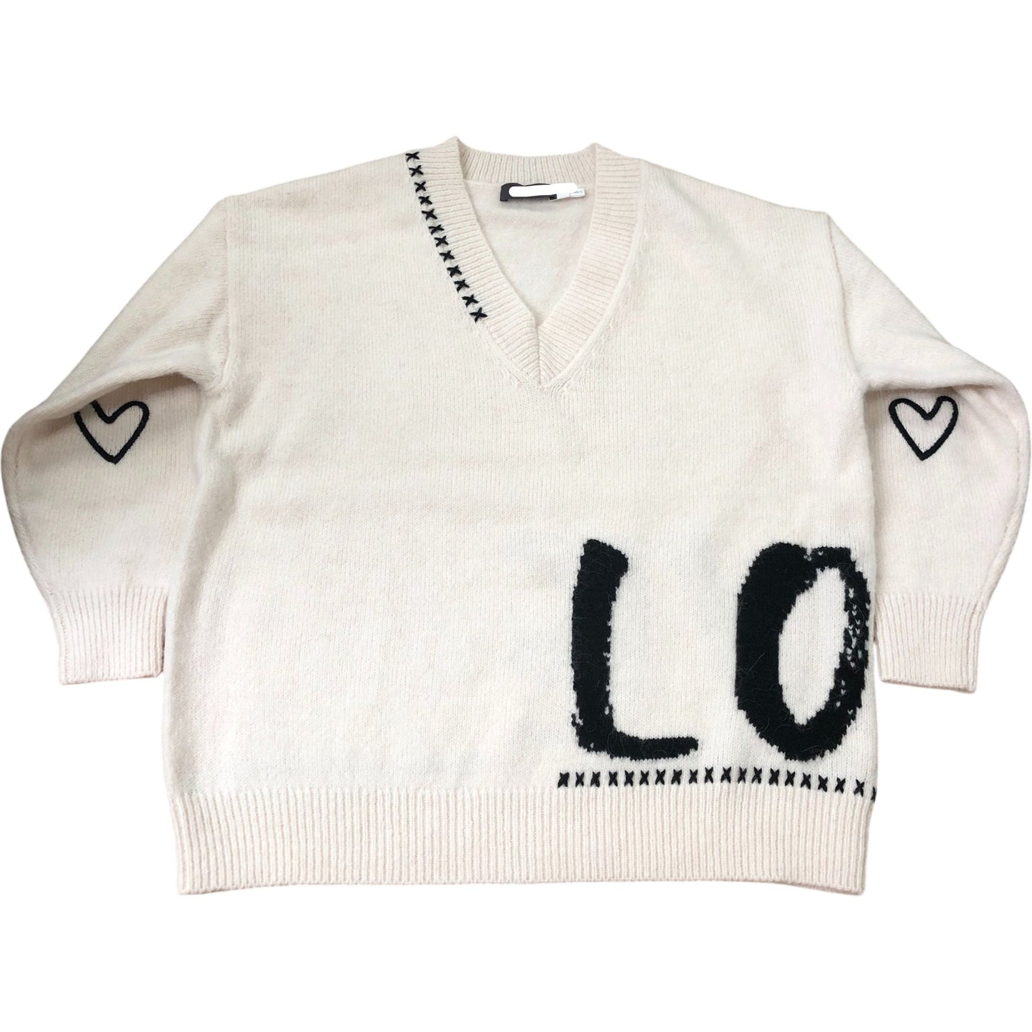 Cream Wool Blend Graphic Love Jumper Size XS