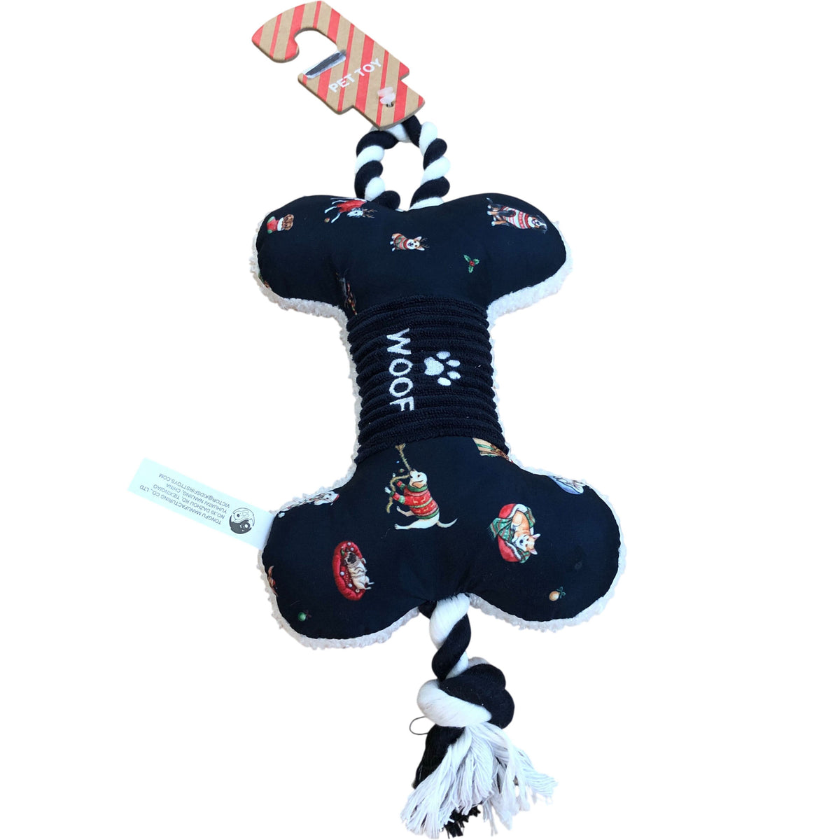 Soft Bone Shaped Dog Toy With Rope Handle WOOF Design Pet Supplies