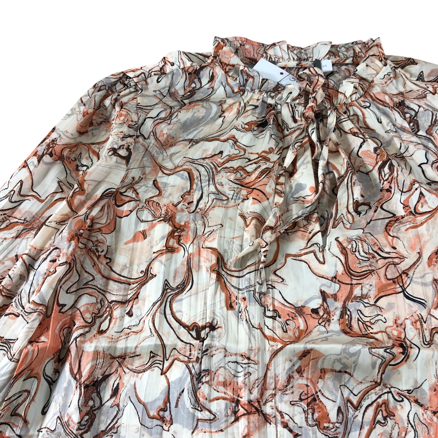 Branded Marble Print Tie Neck Blouse - Size 6