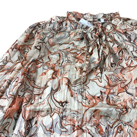 Branded Marble Print Tie Neck Blouse - Size 6